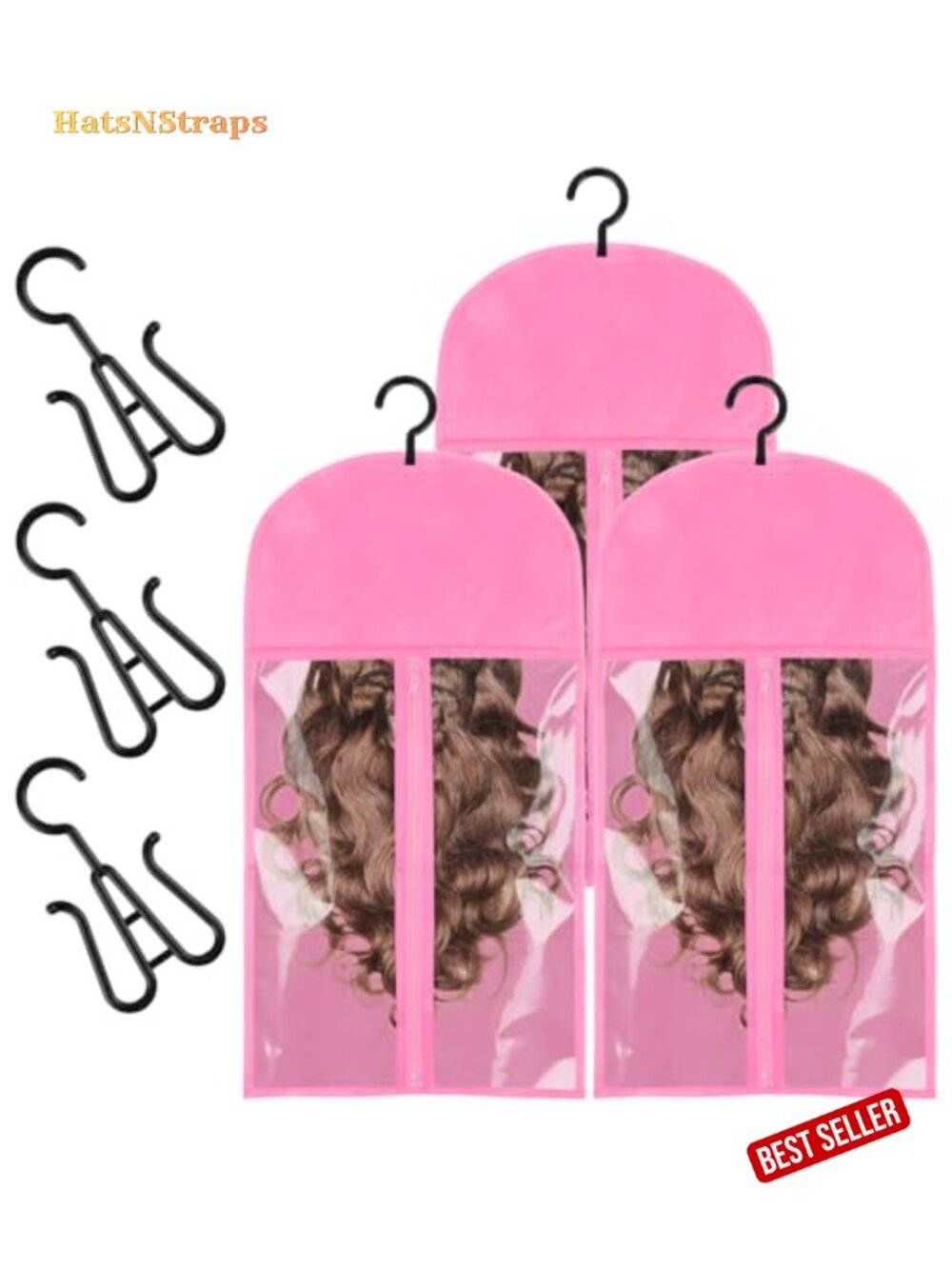 3 Pcs Wig Storage Bags with Hangers for Hair Extensions Holder Organizer